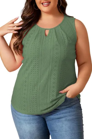 Plus Size Tank Tops for Women Eyelet Embroidery Loose Fit Casual Sleeveless T-Shirts Keyhole Neck Trendy Tops