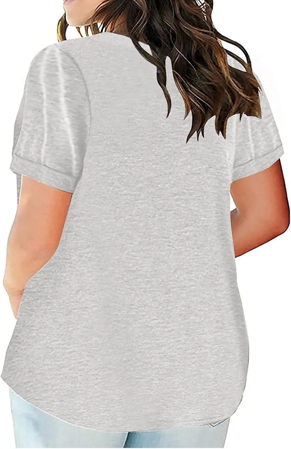 Plus Size Tops for Women Dressy Blouse Notch V Neck Oversized T Shirts Summer Casual Short Sleeve Tshirt with Pockets