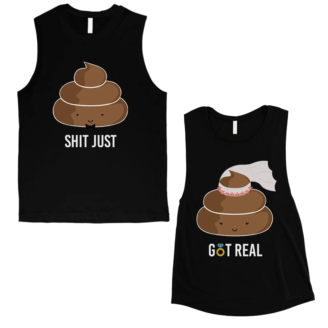 Poop Shit Got Real Matching Muscle Tank Tops Funny Newlywed Gift
