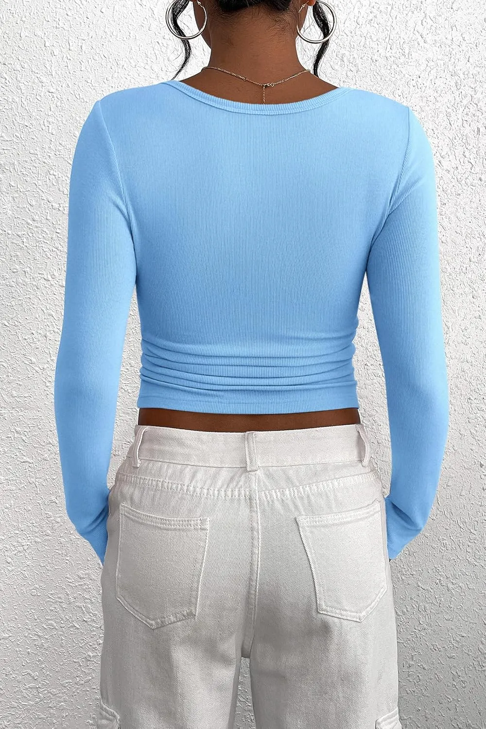 PRETTYGARDEN Women's 2025 Spring Fall Long Sleeve Henley T Shirts Button Ribbed Knit Slim Fit Casual Basic Tops Blouse