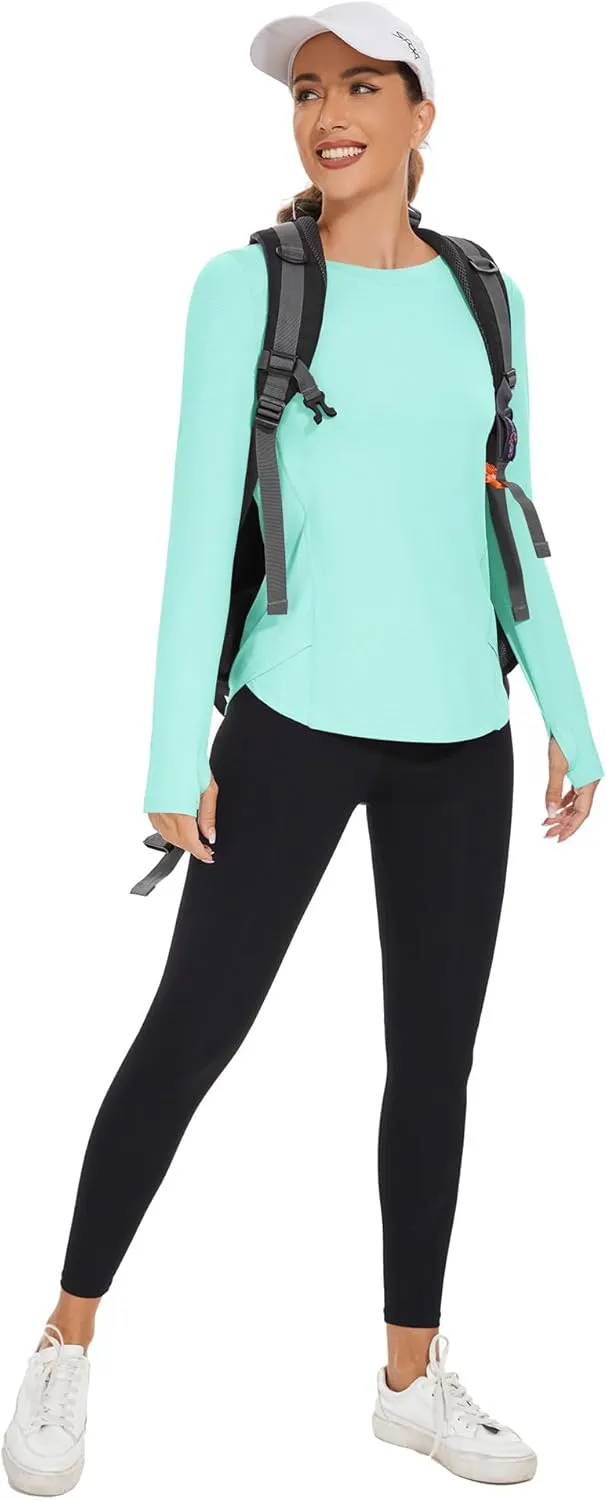 Rapbin Women's UPF 50  Sun Protection T-Shirts Long Sleeve Boat Neck Workout Lightweight Quick Dry Top with Thumb Hole