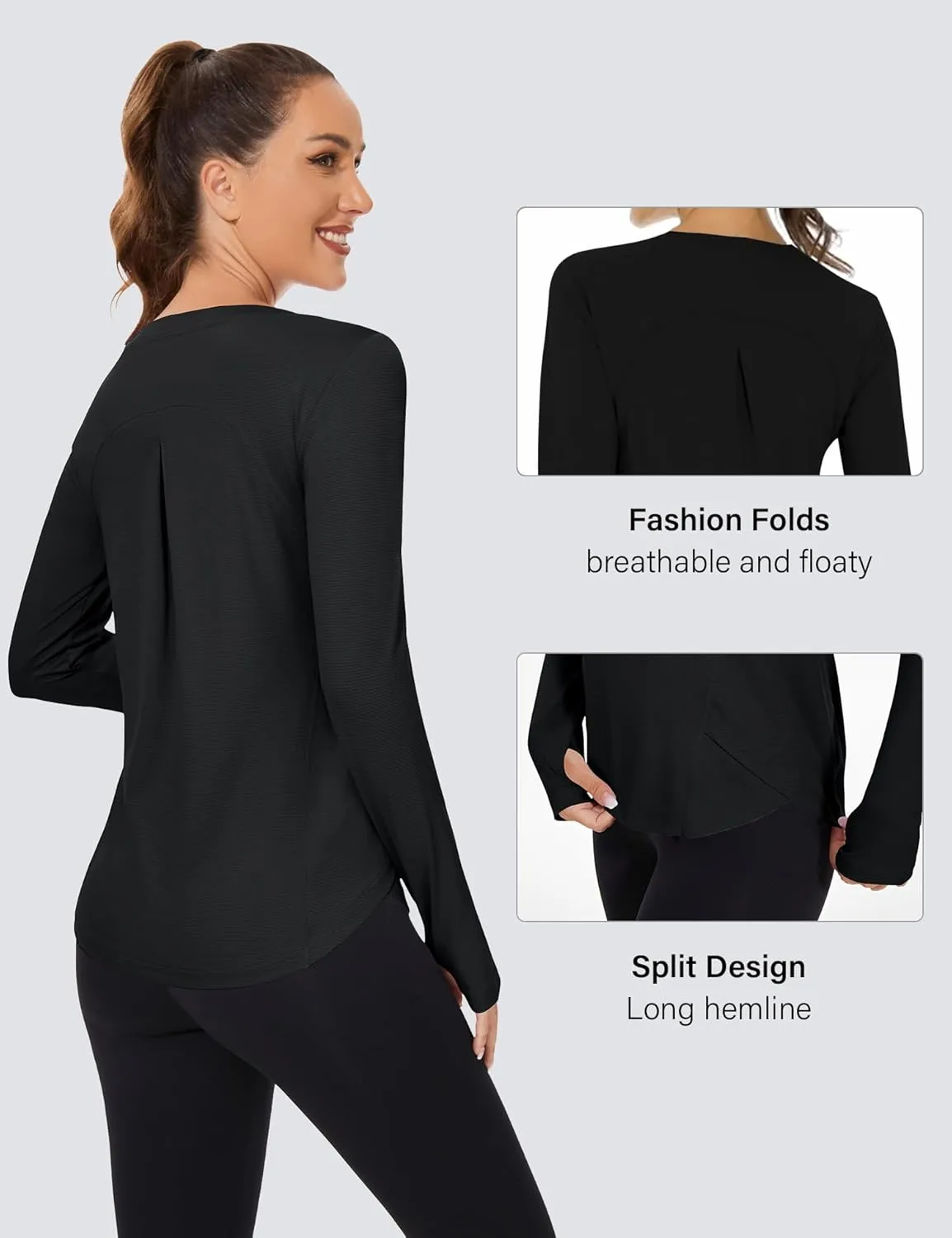 Rapbin Women's UPF 50  Sun Protection T-Shirts Long Sleeve Boat Neck Workout Lightweight Quick Dry Top with Thumb Hole
