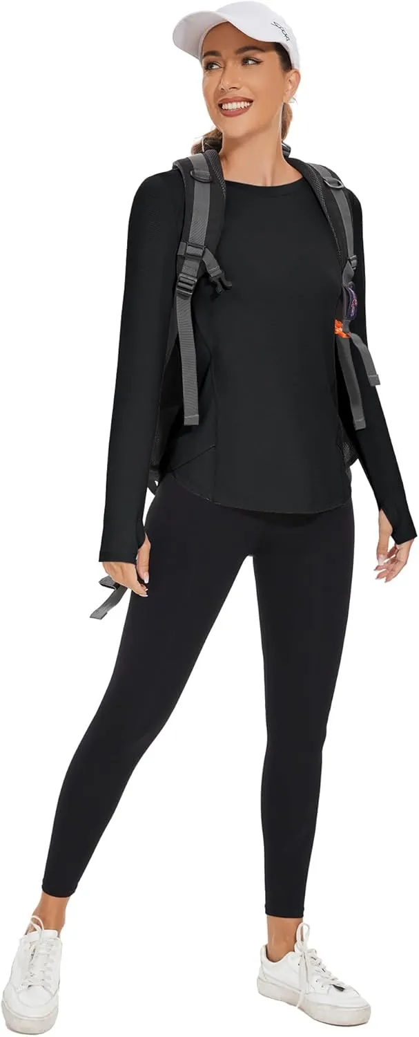 Rapbin Women's UPF 50  Sun Protection T-Shirts Long Sleeve Boat Neck Workout Lightweight Quick Dry Top with Thumb Hole