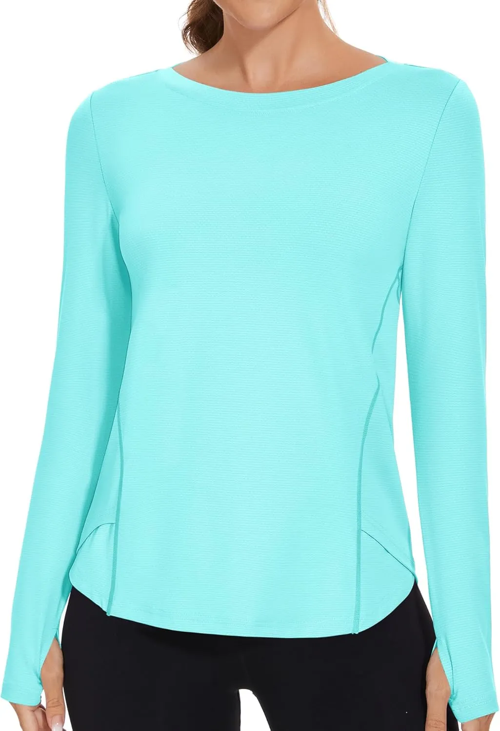 Rapbin Women's UPF 50  Sun Protection T-Shirts Long Sleeve Boat Neck Workout Lightweight Quick Dry Top with Thumb Hole