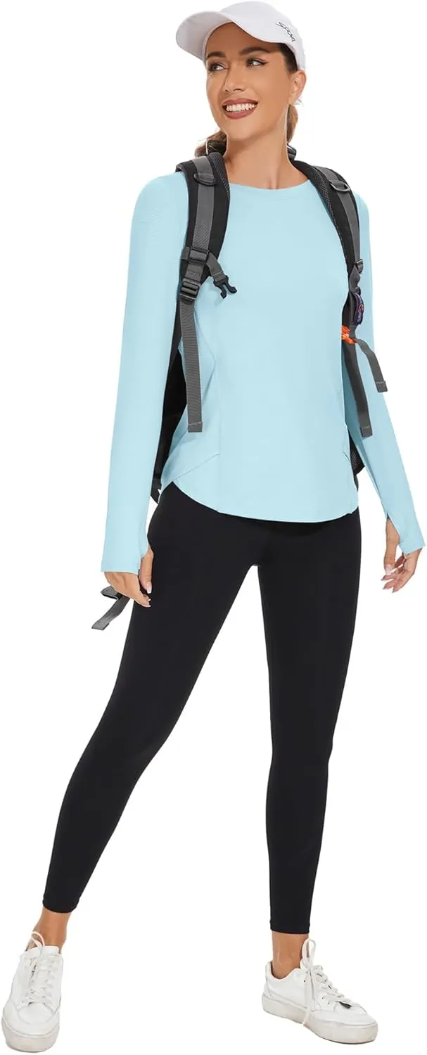 Rapbin Women's UPF 50  Sun Protection T-Shirts Long Sleeve Boat Neck Workout Lightweight Quick Dry Top with Thumb Hole
