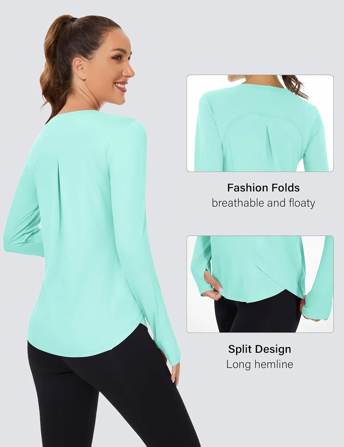 Rapbin Women's UPF 50  Sun Protection T-Shirts Long Sleeve Boat Neck Workout Lightweight Quick Dry Top with Thumb Hole