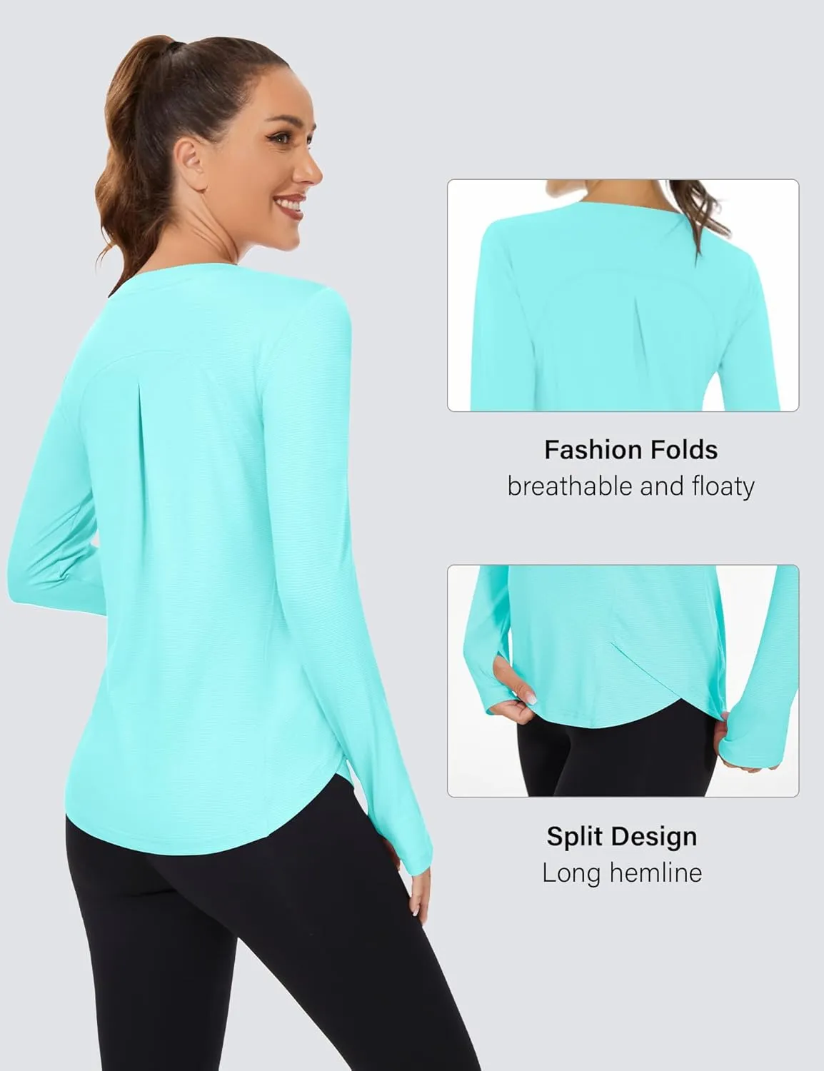 Rapbin Women's UPF 50  Sun Protection T-Shirts Long Sleeve Boat Neck Workout Lightweight Quick Dry Top with Thumb Hole