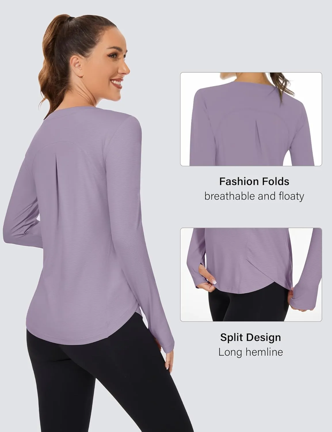 Rapbin Women's UPF 50  Sun Protection T-Shirts Long Sleeve Boat Neck Workout Lightweight Quick Dry Top with Thumb Hole