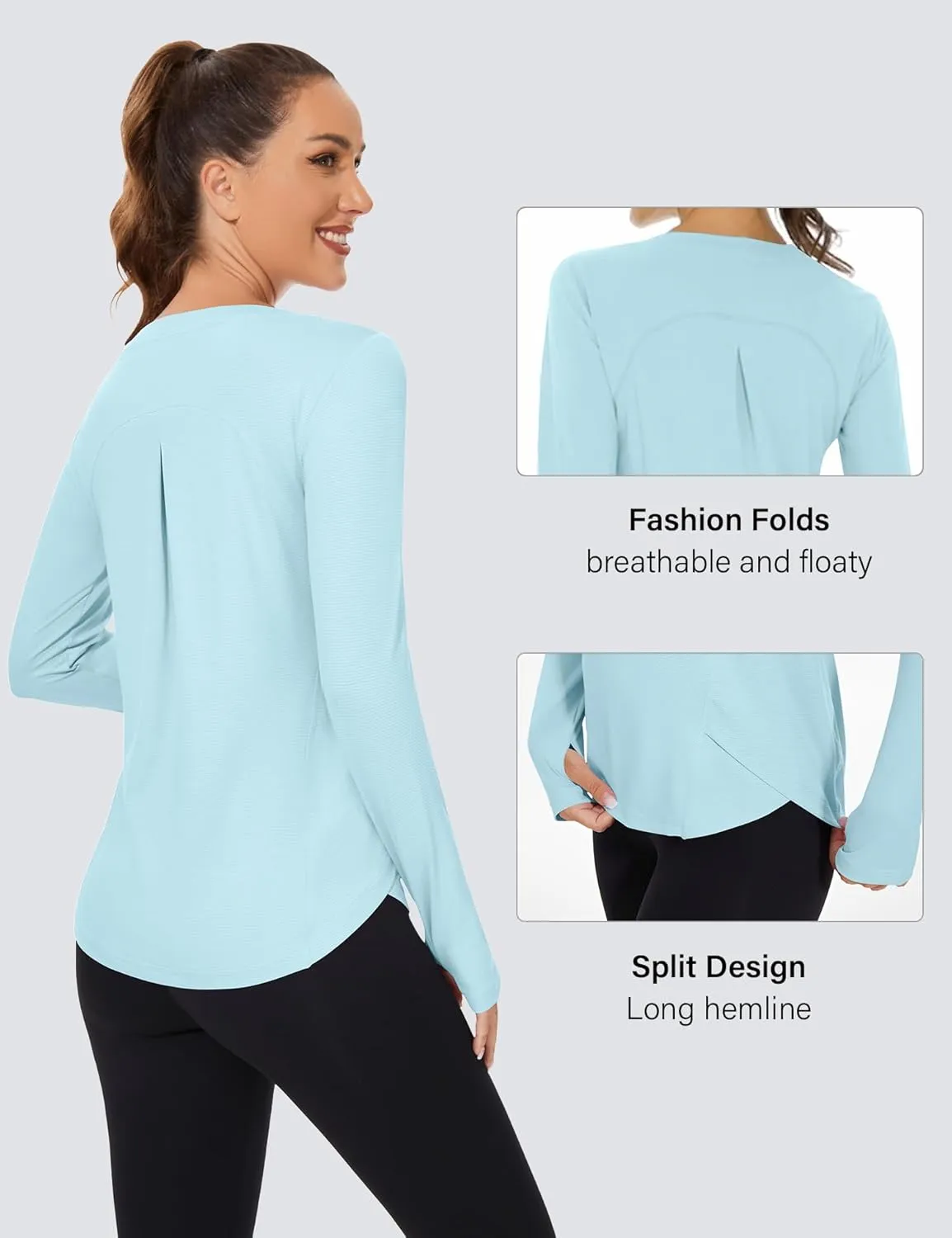 Rapbin Women's UPF 50  Sun Protection T-Shirts Long Sleeve Boat Neck Workout Lightweight Quick Dry Top with Thumb Hole