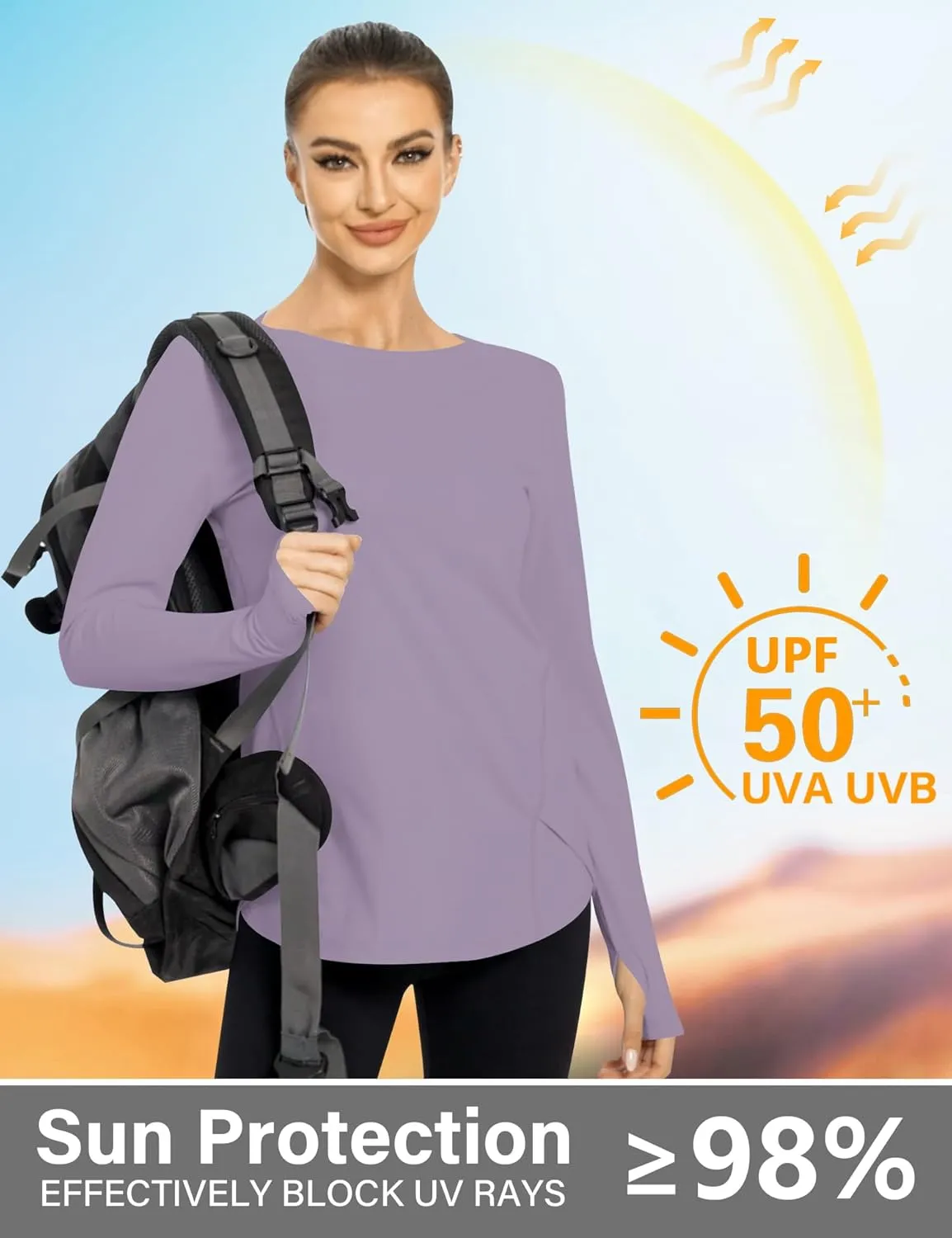 Rapbin Women's UPF 50  Sun Protection T-Shirts Long Sleeve Boat Neck Workout Lightweight Quick Dry Top with Thumb Hole