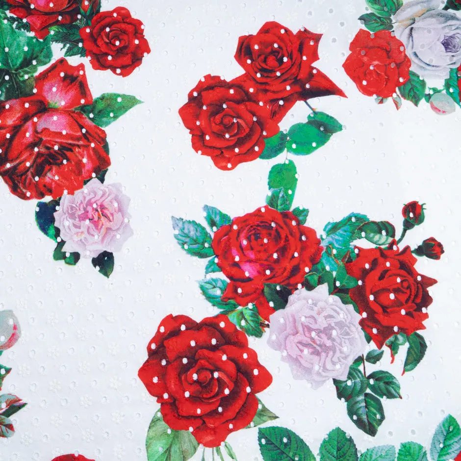 Red Floral Printed White Broderie Anglaise