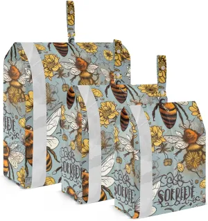 Retro Honey Bees Blue Packing Cubes for Travel 3 Set Compression Packing Cube Luggage Accessories for Organization