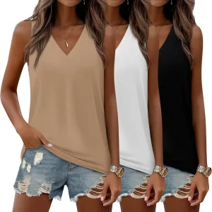 Riyiper 3 Pack Women's V Neck Tank Tops Sleeveless T Shirts Loose Casual Tunic Tank Summer 2025 Beach Vacation Clothes