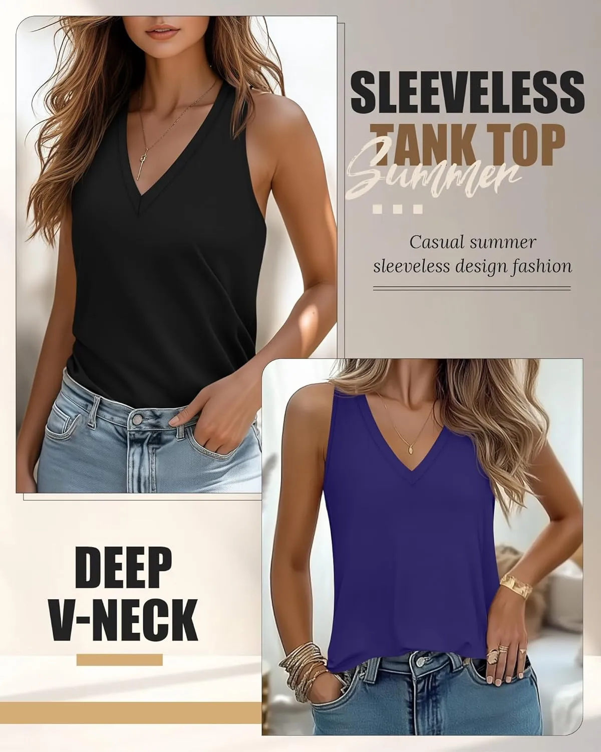 Riyiper 3 Pack Women's V Neck Tank Tops Sleeveless T Shirts Loose Casual Tunic Tank Summer 2025 Beach Vacation Clothes
