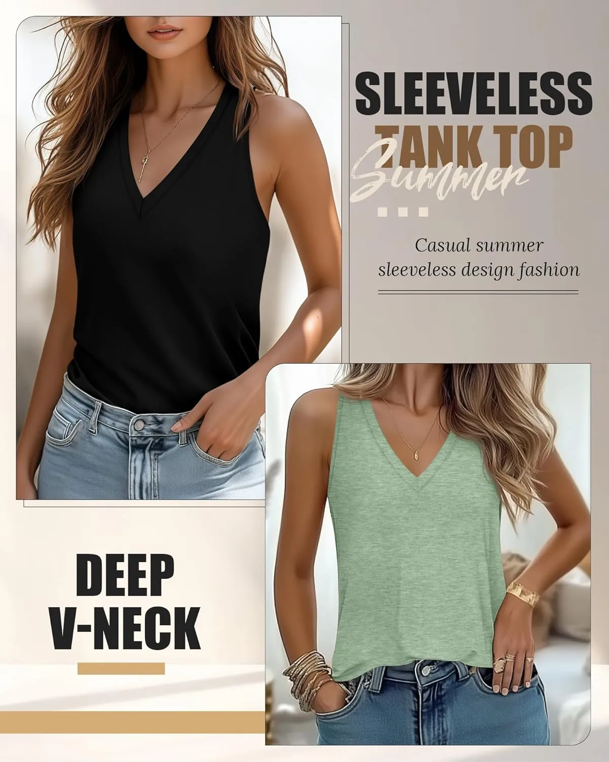 Riyiper 3 Pack Women's V Neck Tank Tops Sleeveless T Shirts Loose Casual Tunic Tank Summer 2025 Beach Vacation Clothes