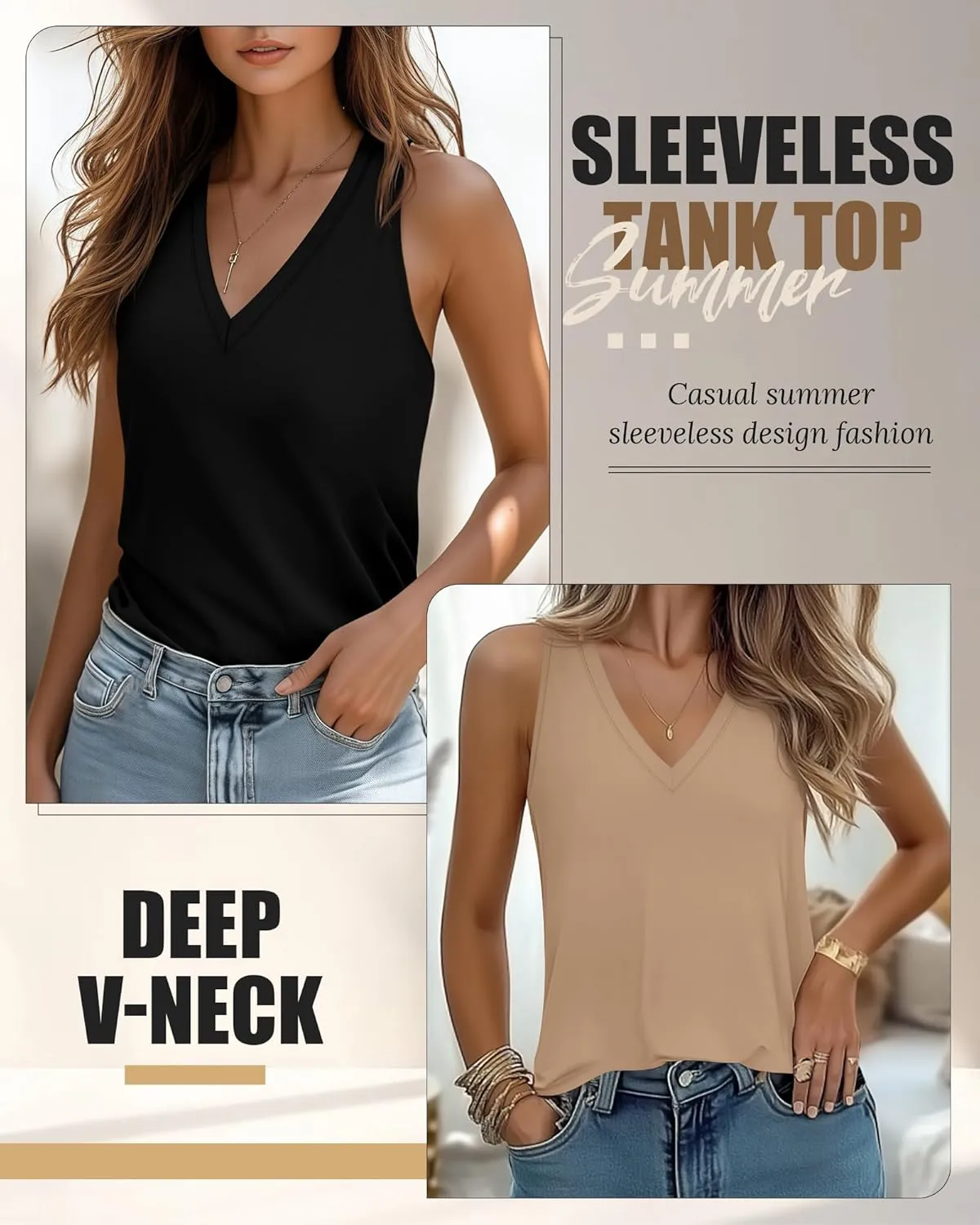 Riyiper 3 Pack Women's V Neck Tank Tops Sleeveless T Shirts Loose Casual Tunic Tank Summer 2025 Beach Vacation Clothes