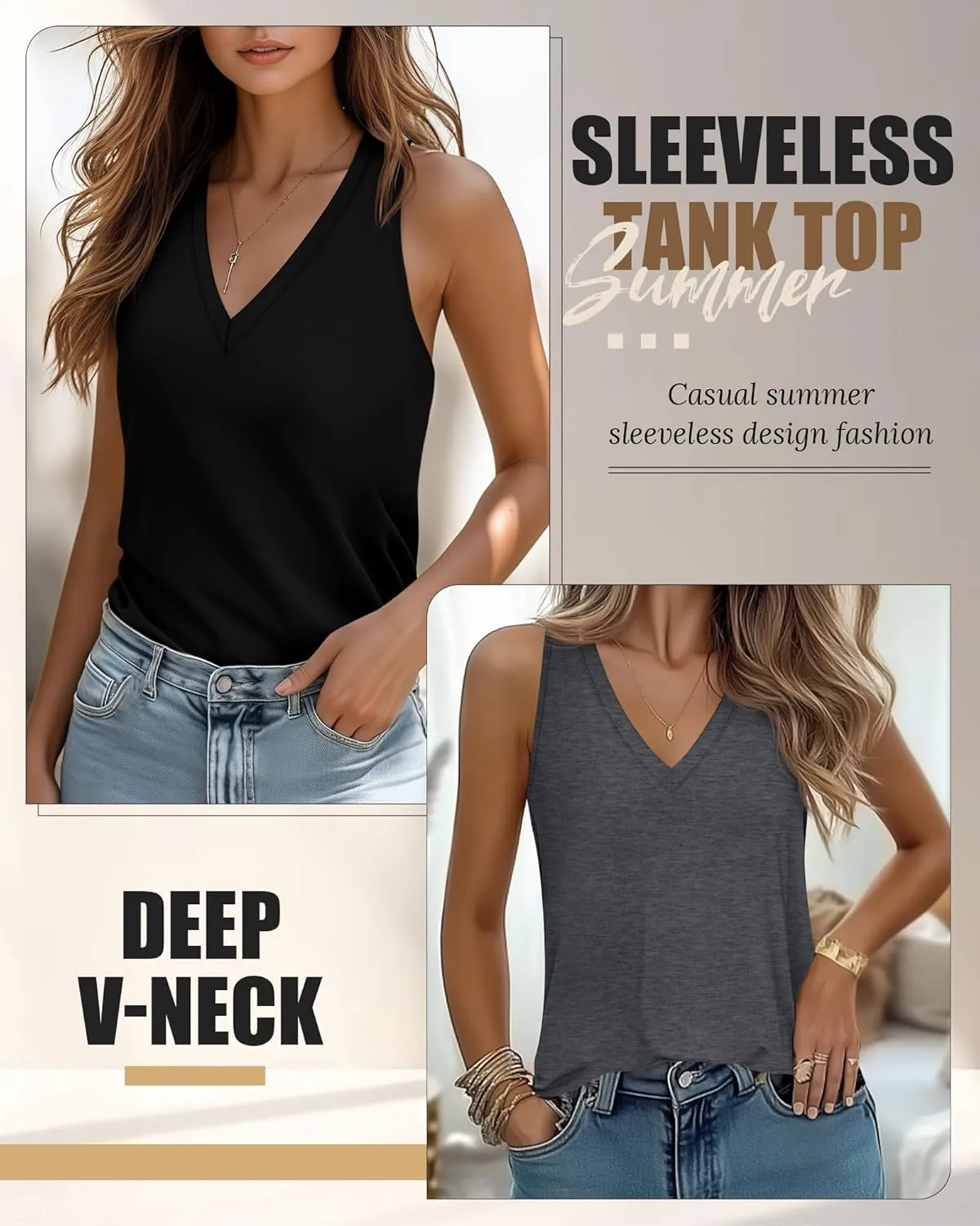 Riyiper 3 Pack Women's V Neck Tank Tops Sleeveless T Shirts Loose Casual Tunic Tank Summer 2025 Beach Vacation Clothes