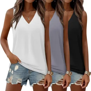 Riyiper 3 Pack Women's V Neck Tank Tops Sleeveless T Shirts Loose Casual Tunic Tank Summer 2025 Beach Vacation Clothes