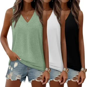 Riyiper 3 Pack Women's V Neck Tank Tops Sleeveless T Shirts Loose Casual Tunic Tank Summer 2025 Beach Vacation Clothes