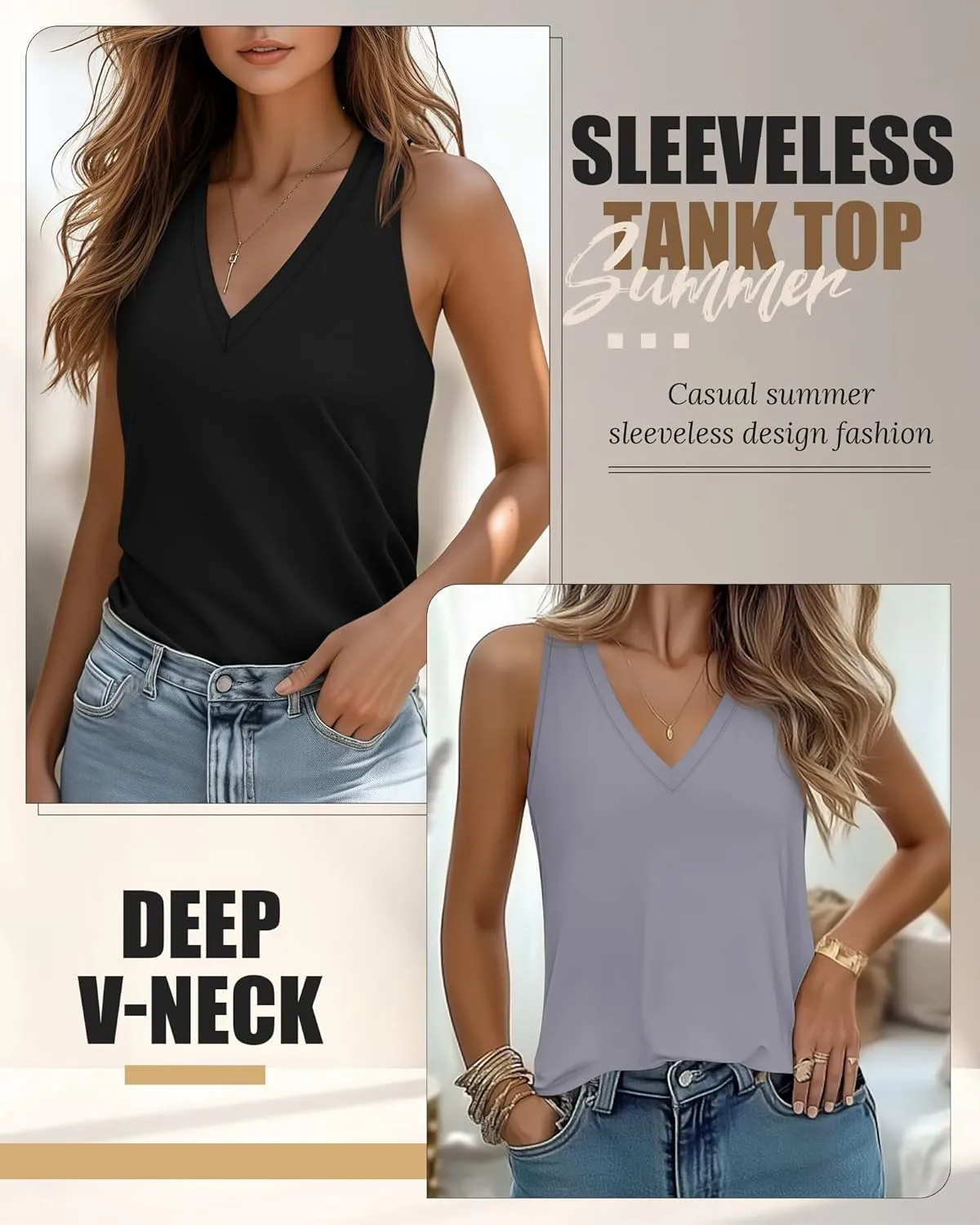 Riyiper 3 Pack Women's V Neck Tank Tops Sleeveless T Shirts Loose Casual Tunic Tank Summer 2025 Beach Vacation Clothes