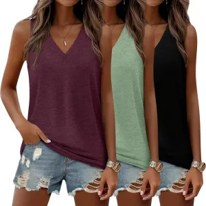 Riyiper 3 Pack Women's V Neck Tank Tops Sleeveless T Shirts Loose Casual Tunic Tank Summer 2025 Beach Vacation Clothes