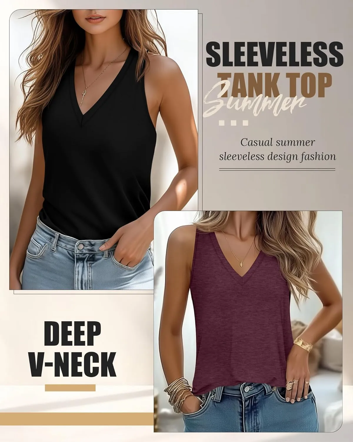 Riyiper 3 Pack Women's V Neck Tank Tops Sleeveless T Shirts Loose Casual Tunic Tank Summer 2025 Beach Vacation Clothes