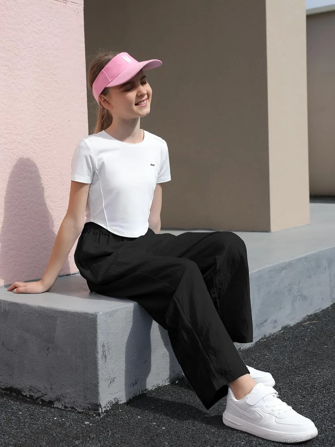 SANGTREE Girls & Woman Wide Leg Pants Lightweight Casual Elastic High Waist Straight Leg Loose Trousers,4 Years - Woman 2XL