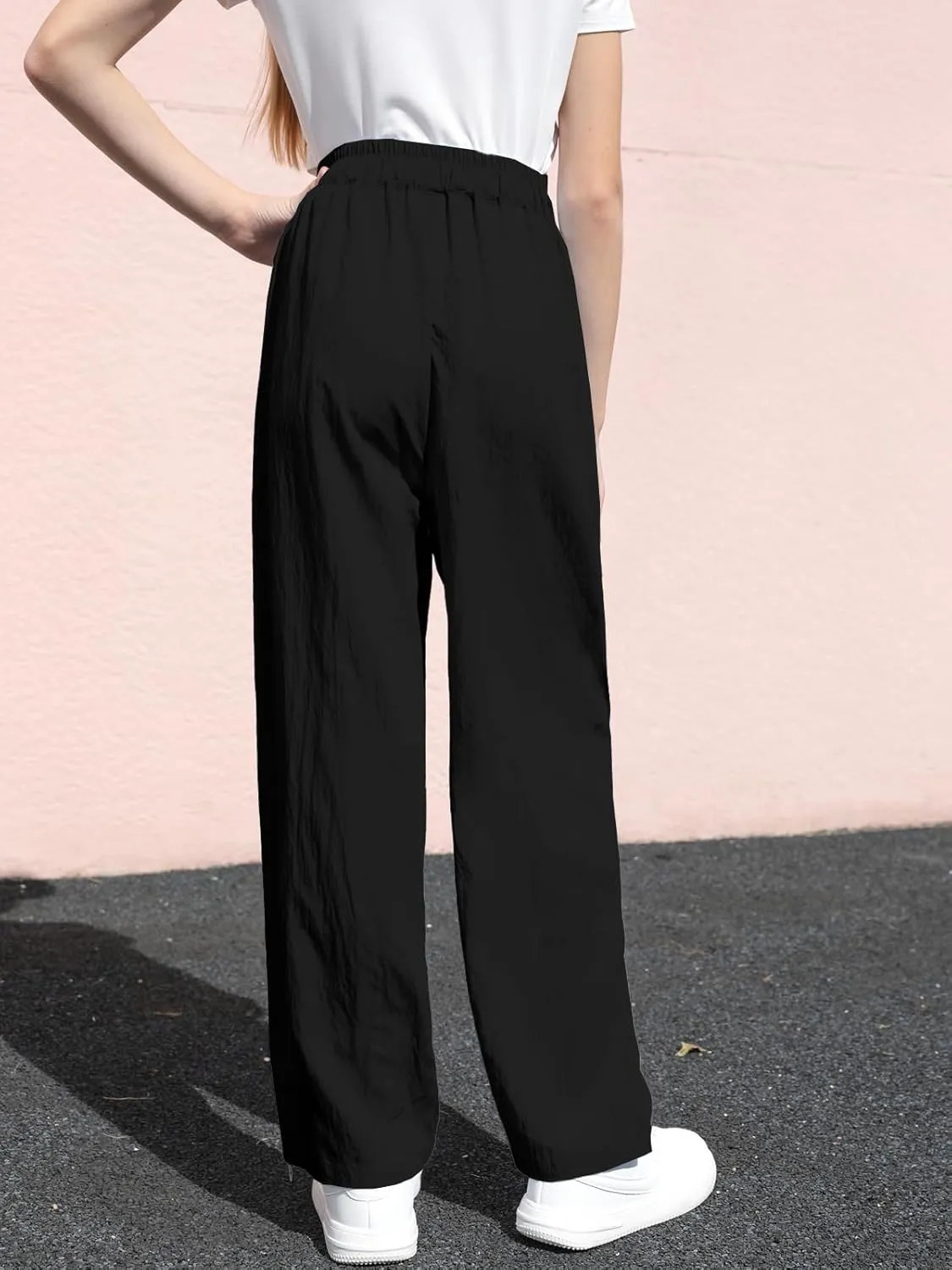SANGTREE Girls & Woman Wide Leg Pants Lightweight Casual Elastic High Waist Straight Leg Loose Trousers,4 Years - Woman 2XL