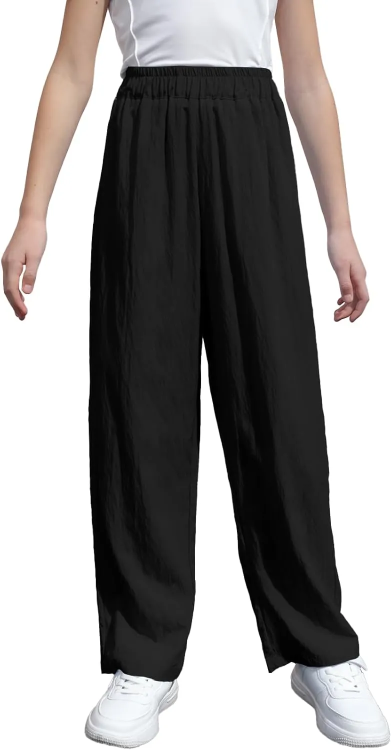 SANGTREE Girls & Woman Wide Leg Pants Lightweight Casual Elastic High Waist Straight Leg Loose Trousers,4 Years - Woman 2XL