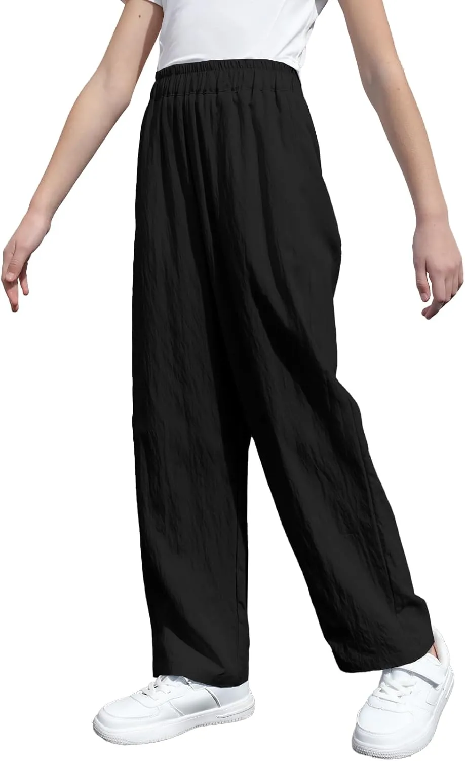 SANGTREE Girls & Woman Wide Leg Pants Lightweight Casual Elastic High Waist Straight Leg Loose Trousers,4 Years - Woman 2XL