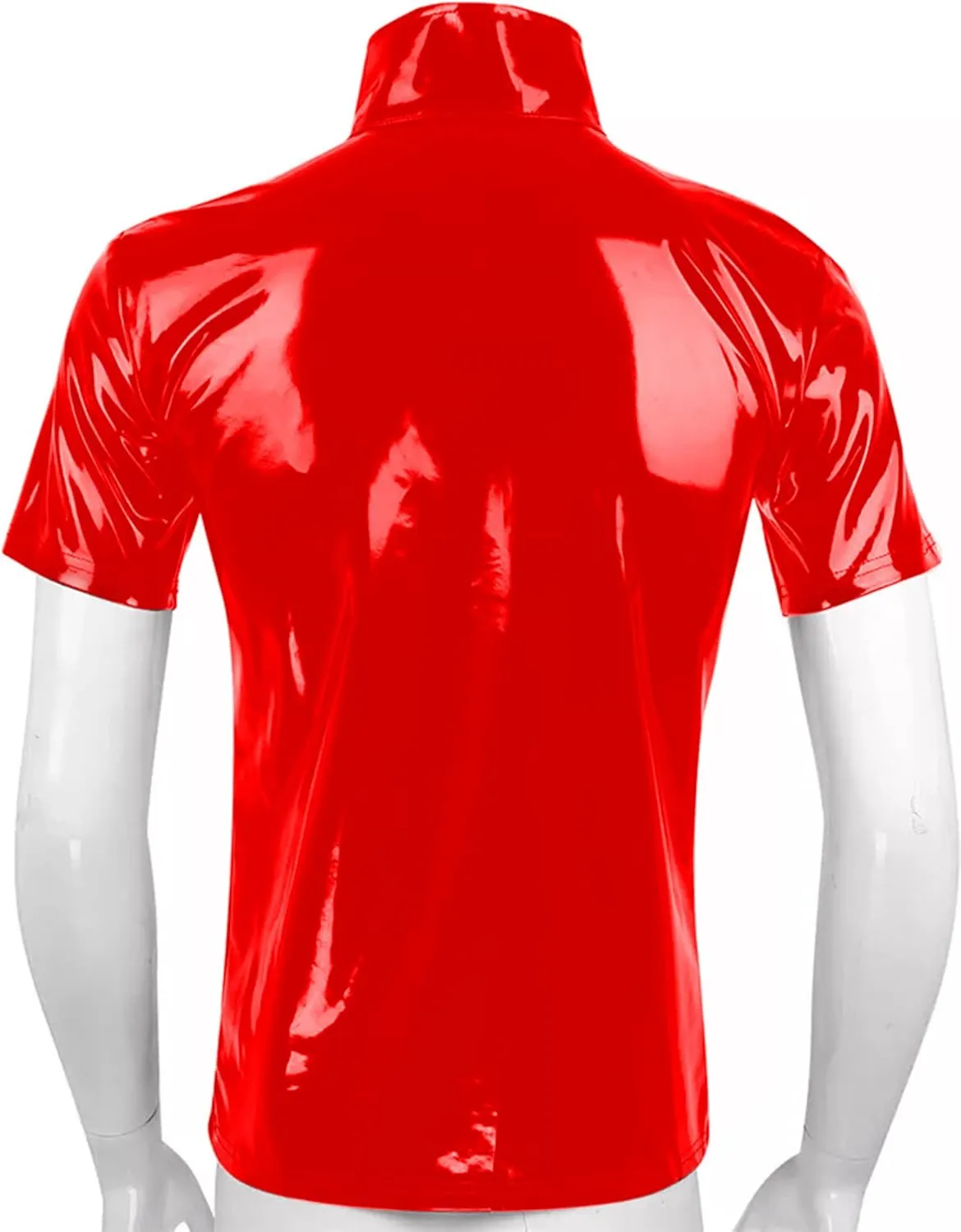 SEAUR Men's Shiny Patent Leather Jacket Casual Slim Fit Leather Muscle Tank Top T-Shirts Nightclub Party Clubwear