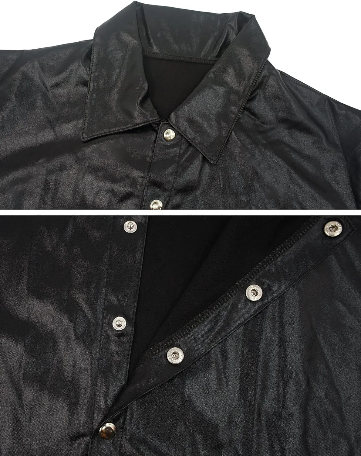 SEAUR Men's Shiny Patent Leather Jacket Casual Slim Fit Leather Muscle Tank Top T-Shirts Nightclub Party Clubwear
