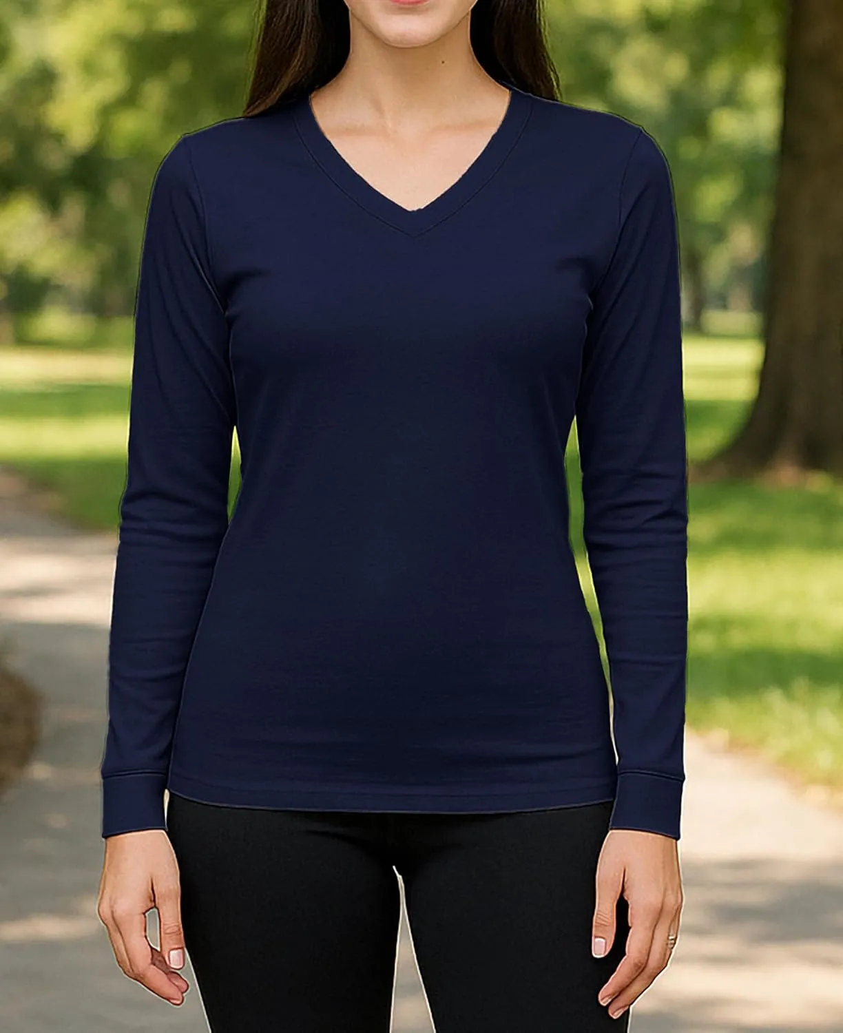 Sexy Basics Women's Cotton Stretch Long Sleeve V- Neck Athletic Tops | Casual & Active Color T Shirts | Multi Packs