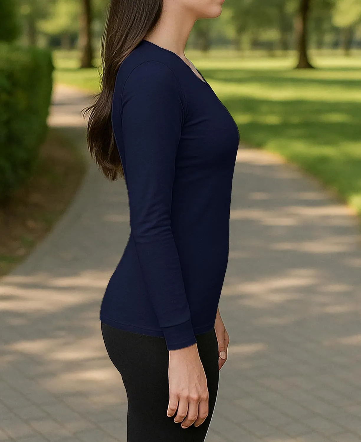 Sexy Basics Women's Cotton Stretch Long Sleeve V- Neck Athletic Tops | Casual & Active Color T Shirts | Multi Packs