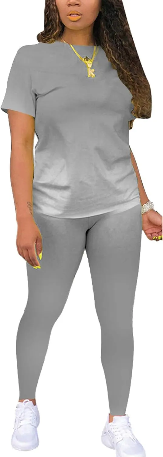 shengfan Women's 2 Piece Outfits Sets Tie Dye Casual Jogger Sportwear Crewneck Short Sleeve T-Shirts Skinny Short Pants