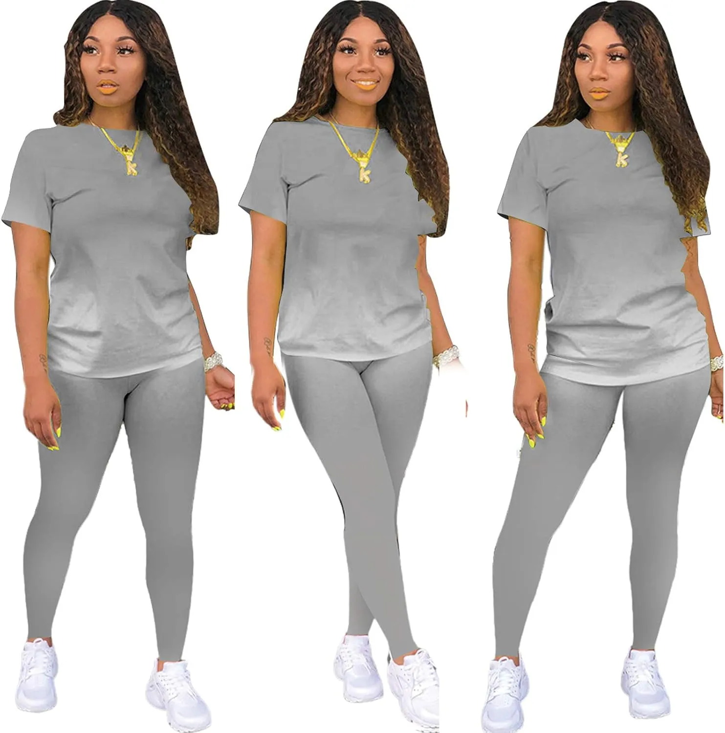 shengfan Women's 2 Piece Outfits Sets Tie Dye Casual Jogger Sportwear Crewneck Short Sleeve T-Shirts Skinny Short Pants