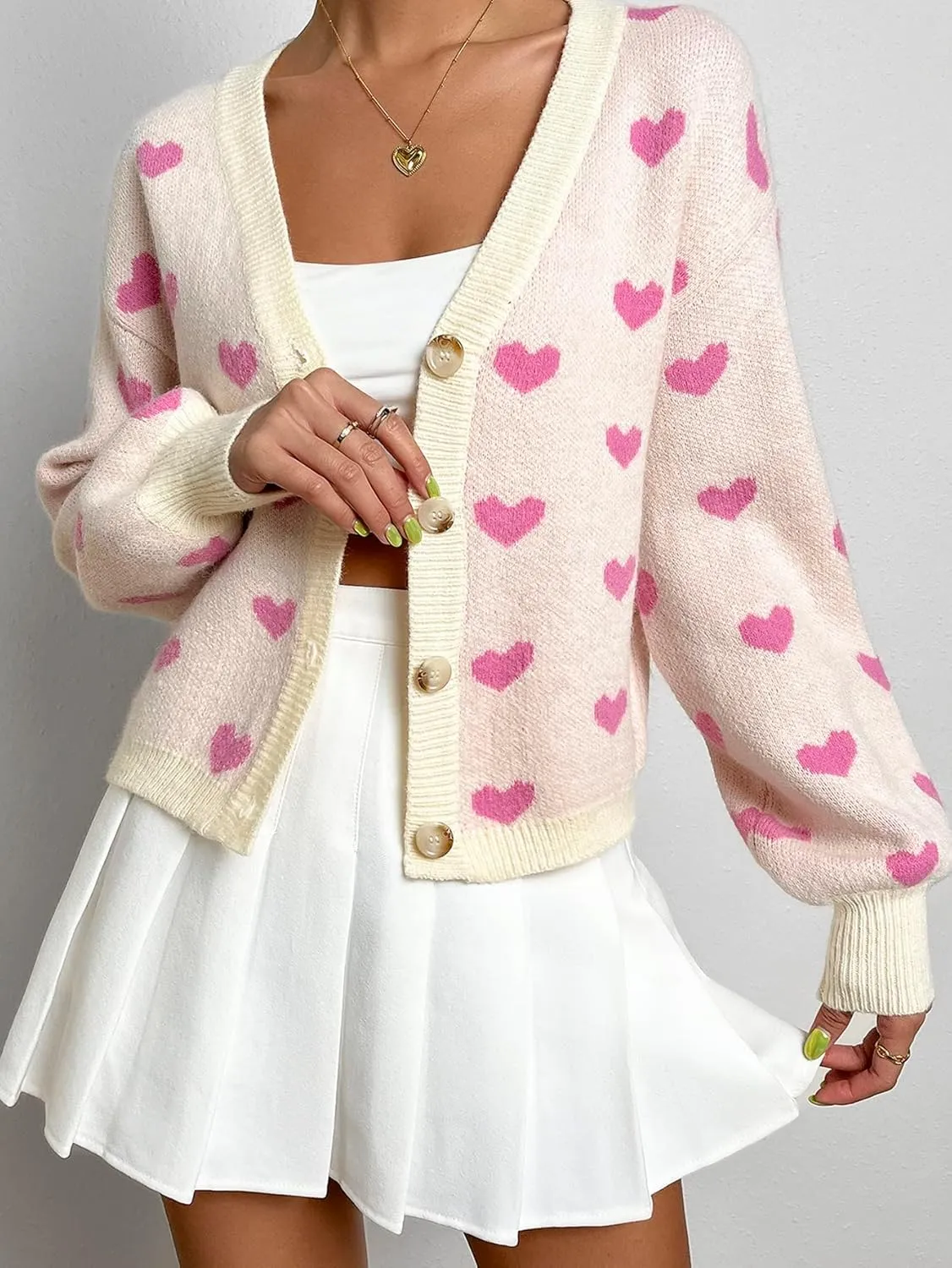 SHENHE Women's Cute Cropped Cardigan Open Front Long Sleeve Ribbed Knit Sweater