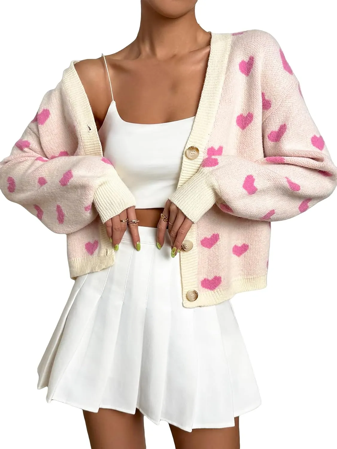 SHENHE Women's Cute Cropped Cardigan Open Front Long Sleeve Ribbed Knit Sweater
