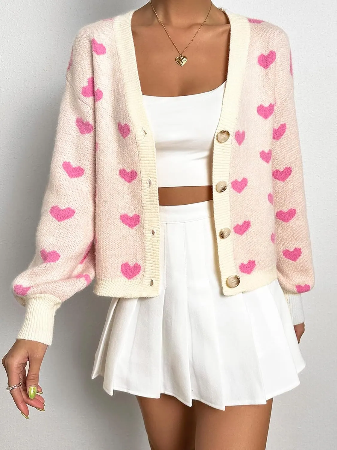 SHENHE Women's Cute Cropped Cardigan Open Front Long Sleeve Ribbed Knit Sweater