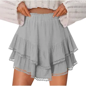 Skorts for Women Dressy Casual Ruffle Tiered Athletic Shorts Elastic High Waist Mini Skirts Cute Boho Beach Outfits