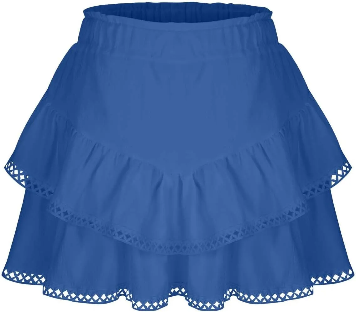 Skorts for Women Dressy Casual Ruffle Tiered Athletic Shorts Elastic High Waist Mini Skirts Cute Boho Beach Outfits