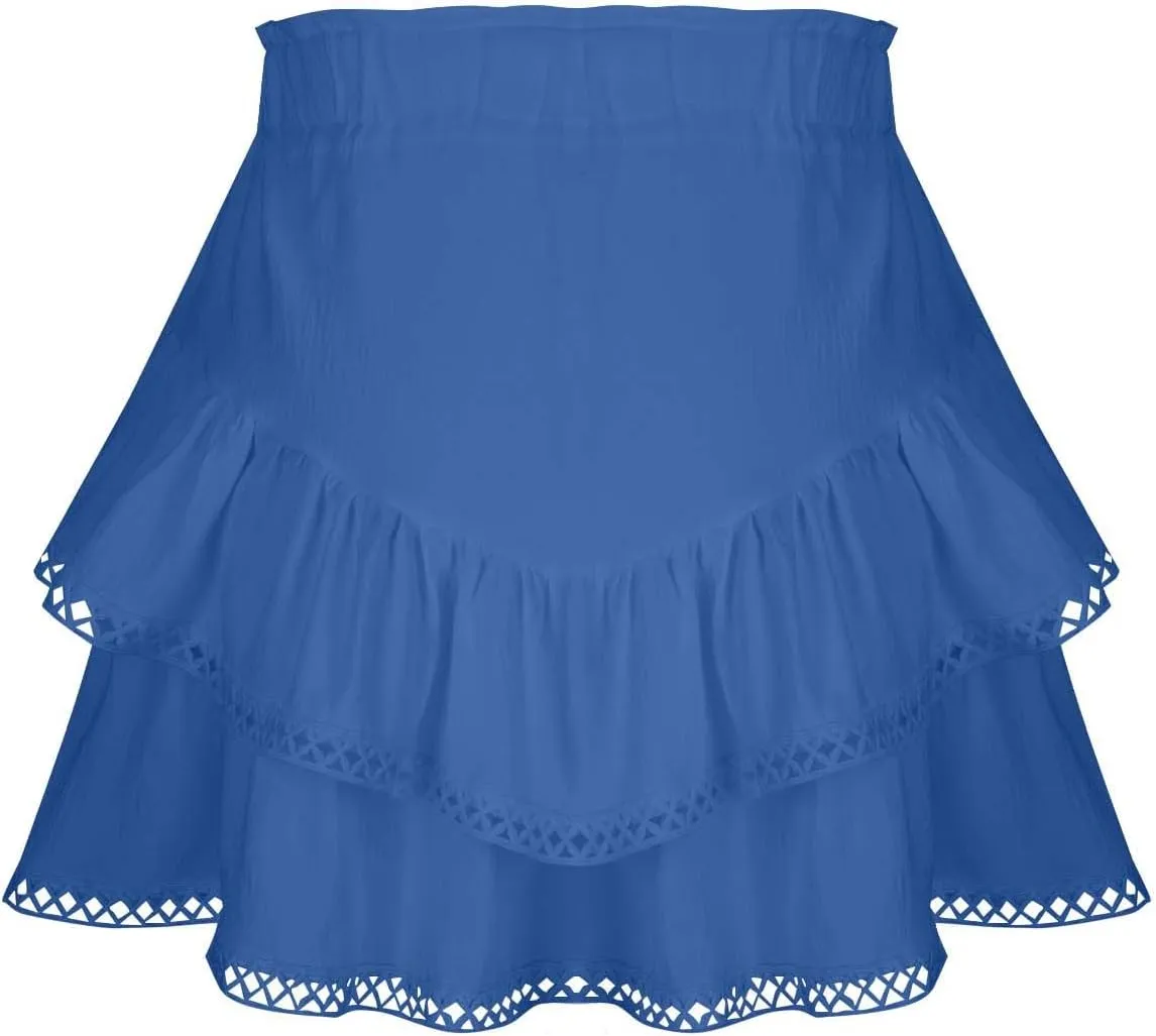 Skorts for Women Dressy Casual Ruffle Tiered Athletic Shorts Elastic High Waist Mini Skirts Cute Boho Beach Outfits