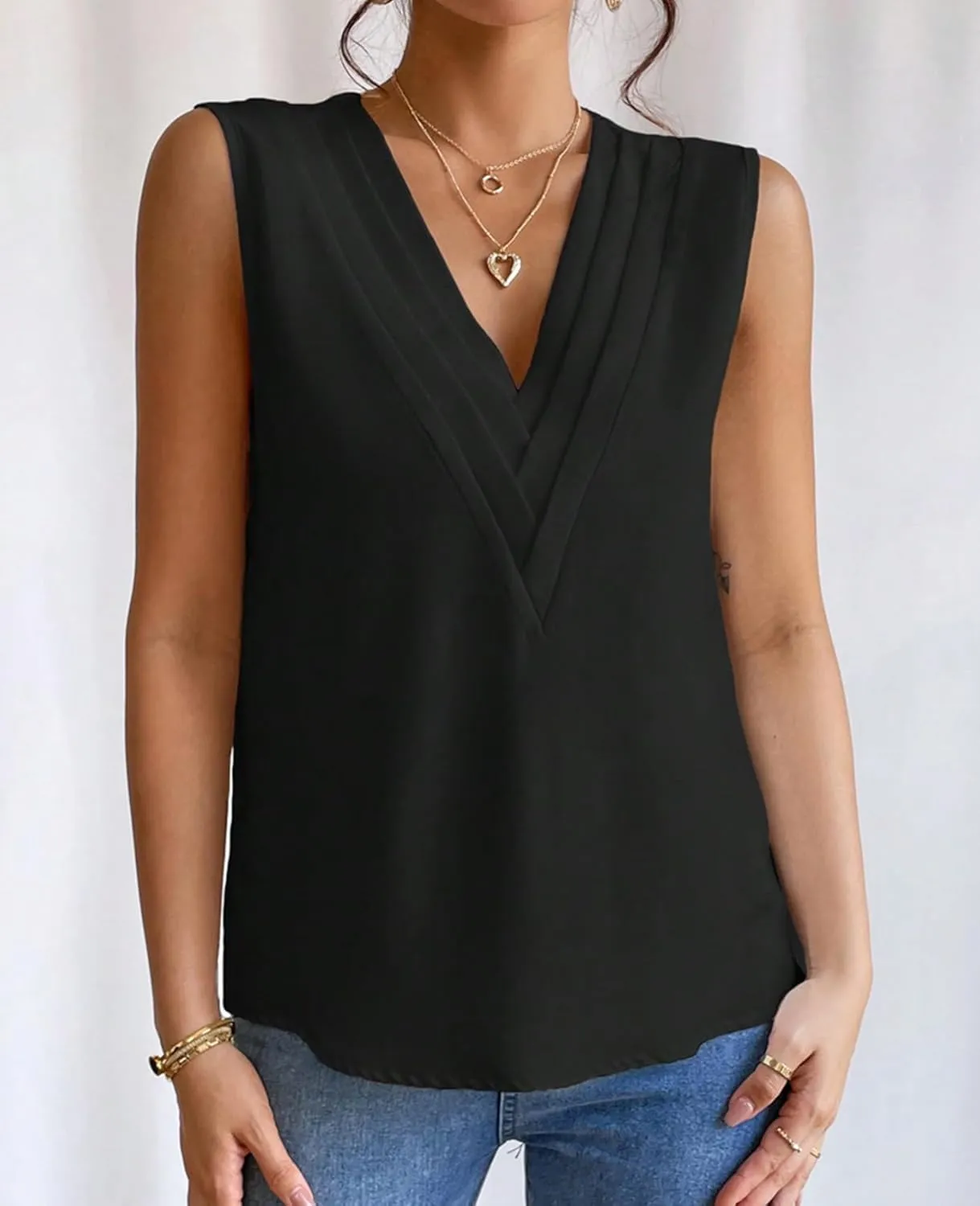 Sleeveless Chiffon Tops for Women Summer Triple V-neck T Shirts Business Office Dressy Outfit Blouse