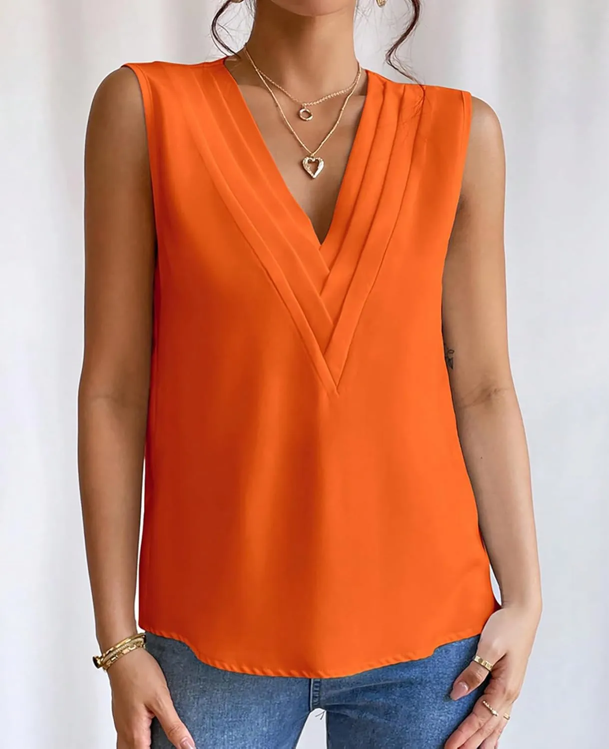 Sleeveless Chiffon Tops for Women Summer Triple V-neck T Shirts Business Office Dressy Outfit Blouse