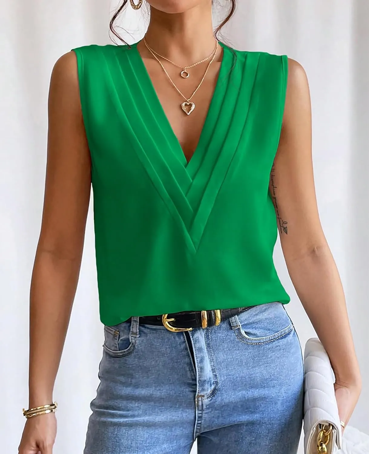 Sleeveless Chiffon Tops for Women Summer Triple V-neck T Shirts Business Office Dressy Outfit Blouse