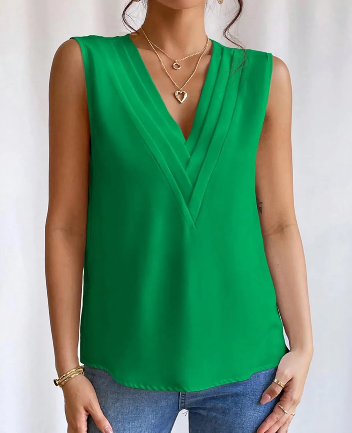 Sleeveless Chiffon Tops for Women Summer Triple V-neck T Shirts Business Office Dressy Outfit Blouse