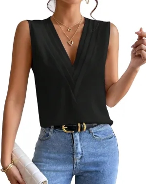 Sleeveless Chiffon Tops for Women Summer Triple V-neck T Shirts Business Office Dressy Outfit Blouse