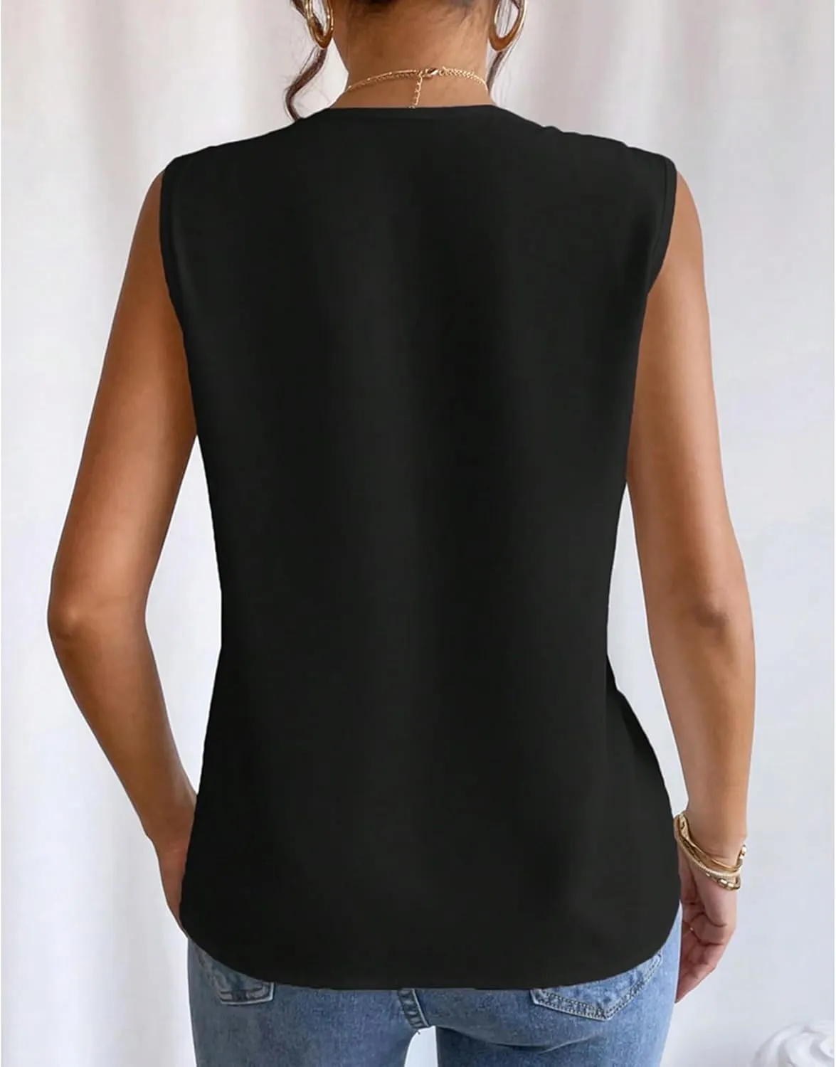 Sleeveless Chiffon Tops for Women Summer Triple V-neck T Shirts Business Office Dressy Outfit Blouse