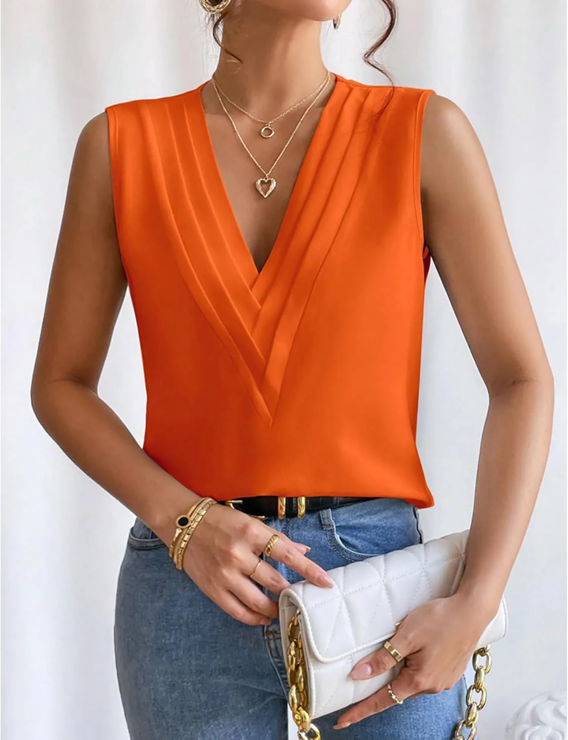 Sleeveless Chiffon Tops for Women Summer Triple V-neck T Shirts Business Office Dressy Outfit Blouse