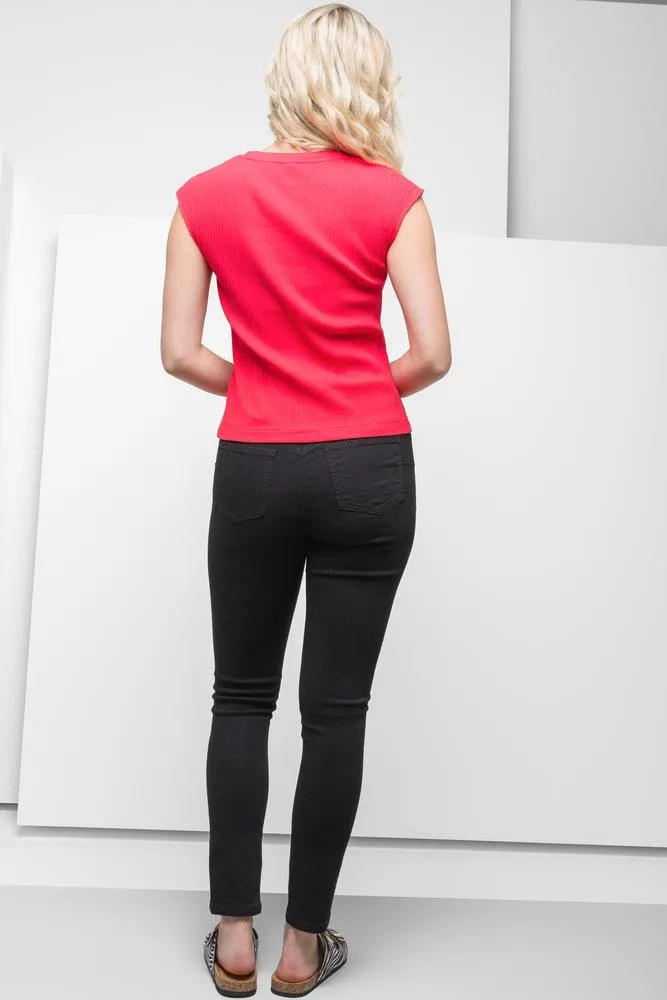 Sleeveless Rib Top Red